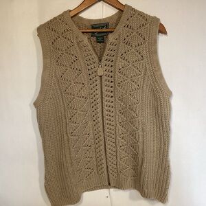 Woolrich Khaki Women’s zip up cable knit sweater vest size XL